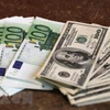 Đồng tiền mệnh giá 100 euro (trái) và 100 USD. (Ảnh: AFP/TTXVN)