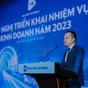 Ông Nguyễn Huy Quang – Chủ tịch HĐQT Bảo hiểm VietinBank-VBI phát biểu chỉ đạo tại Hội nghị triển khai nhiệm vụ kinh doanh năm 2023. (Ảnh: Vietnam+)