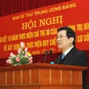 Ông Trương Tấn Sang, Ủy viên Bộ Chính trị, Thường trực Ban Bí thư phát biểu khai mạc hội nghị. (Ảnh: Doãn Tấn/TTXVN)