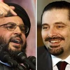 Thủ tướng Lebanon Saad Hariri (phải) và thủ lĩnh phái Hezbollah, Hassan Nasrallah. (Ảnh: AFP/TTXVN)