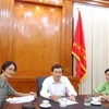 Các phóng viên Vietnam+ làm việc trong buổi phỏng vấn ông Vũ Trọng Kim (Ảnh: Nguyễn Anh/Vietnam+).