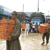 Chuyển hàng cứu trợ cho người dân vùng lũ ở thành phố Quy Nhơn, Bình Định. (Ảnh: Thái Sơn/TTXVN). 