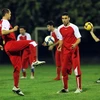Các cầu thủ Syria trong buổi tập chuẩn bị cho trận đấu. (Ảnh: Quốc Khánh/TTXVN).
