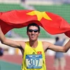 Vận động viên Việt Nam mừng chiến thắng. (Ảnh: Quốc Khánh/TTXVN).