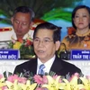 Chủ tịch nước Nguyễn Minh Triết phát biểu tại đại hội. (Ảnh: Hoàng Hải/TTXVN).