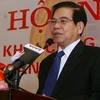 Chủ tịch nước Nguyễn Minh Triết đến dự và phát biểu tại hội nghị. (Ảnh: Nguyễn Khang/TTXVN)