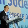Tổng Thư ký Liên hợp quốc Ban Ki-moon phát biểu tại một diễn đàn trong khuôn khổ hội nghị. (Nguồn: Xinhua)