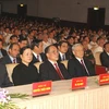 Tổng Bí thư Nguyễn Phú Trọng và các lãnh đạo Đảng, Nhà nước tại Lễ kỷ niệm. (Ảnh: Trí Dũng/TTXVN)