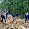Thanh niên tham gia tu sửa đường nông thôn. (Ảnh: Nguyễn Thủy/TTXVN)