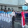Đoàn Việt Nam tại Lễ thượng cờ các đoàn tham dự Đại hội thể thao học sinh Đông Nam Á lần thứ V. (Ảnh: Quốc Khánh/TTXVN)