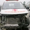 Chiếc xe cứu thương gặp nạn (Ảnh: CTV)