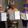 Tổng thống Liberia Ellen Johnson Sirleaf (phải), Leymah Gbowee (giữa) và Tawakkol Karman. (Nguồn:Getty)
