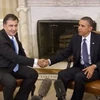 Tổng thống Gruzia Mikhail Saakashvili đang ở thăm Mỹ, Tổng thống Mỹ Barack Obama tại Nhà Trắng ngày 30/1. (Nguồn: AP)