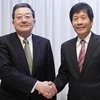 Lãnh đạo hai hãng thép Nippon Steel và Sumitomo Metal. (Nguồn: Reuters)
