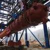Bao hơi trọng lượng 320 tấn đã được Tổng thầu Lilama kéo lên cao độ 73m. (Ảnh: PV)