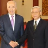 Tổng Bí thư Nguyễn Phú Trọng tiếp Tổng thống Shimon Peres. (Ảnh: Trí Dũng/TTXVN)