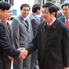Chủ tịch nước Trương Tấn Sang làm việc với các lãnh đạo chủ chốt của tỉnh. (Ảnh: Nguyễn Khang/TTXVN)