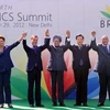 Tổng thống Brazil Rousseff, Tổng thống Nga Medvedev, Thủ tướng Ấn Độ Singh, Chủ tịch Trung Quốc Hồ Cẩm Đào và Tổng thống Nam Phi Zuma tại hội nghị. (Ảnh: THX/TTXVN)