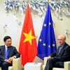 Chủ tịch Hội đồng Châu Âu Van Rompuy tiếp Bộ trưởng Bộ ngoại giao Phạm Bình Minh. (Ảnh: Vân Khoa/TTXVN)
