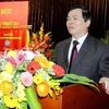 Tân Chủ tịch Hội Hữu nghị Việt Nam-Đức Vũ Huy Hoàng phát biểu tại đại hội. (Ảnh: An Đăng/TTXVN)