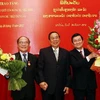 Tổng Bí thư, Chủ tịch nước Lào Chummaly Sayasone tại lễ trao tặng Huân chương Vàng Quốc gia cho Chủ tịch nước Trương Tấn Sang và Chủ tịch Quốc hội Nguyễn Sinh Hùng. (Ảnh: Nguyễn Khang/TTXVN)