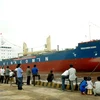 Tàu chở hàng đa năng trọng tải 7.000 tấn mang tên Vinacomin-Hanoi vừa được hạ thủy. (Ảnh: Nguyễn Đán/TTXVN)