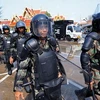 Binh lính Thái Lan được triển khai bảo vệ các khu vực có biểu tình của phe "áo đỏ" tại Bangkok. (Ảnh: Getty Images)