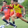 Đội tuyển Việt Nam chuẩn bị cho giải bóng đá quốc tế chào mừng 1.000 năm Thăng Long-Hà Nội. (Ảnh: Quốc Khánh/TTXVN) 