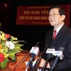 Ông Trương Tấn Sang, Ủy viên Bộ Chính trị, Thường trực Ban Bí thư đến dự và phát biểu tại hội nghị công tác đối ngoại nhân dân. (Ảnh: Thống Nhất/TTXVN)