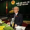 Tổng Bí thư, Chủ tịch Quốc hội Nguyễn Phú Trọng đọc Diễn văn bế mạc kỳ họp. (Ảnh: Trí Dũng/TTXVN)
