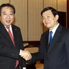 Thường trực Ban Bí thư, Trương Tấn Sang tiếp ông Yoshihiko Noda, Bộ trưởng Tài chính Nhật Bản. (Ảnh: Doãn Tấn/TTXVN)