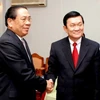 Tổng Bí thư, Chủ tịch nước Lào Chummaly Sayasone tiếp ông Trương Tấn Sang, Ủy viên Bộ Chính trị, Thường trực Ban Bí thư. (Ảnh: Hoàng Chương/TTXVN)