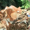 Tảng đá nặng hàng chục tấn đổ sập nhà dân. (Ảnh: Hữu Trung/Vietnam+)
