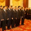 Đoàn đại biểu Ban Chấp hành Trung ương Đảng do Tổng Bí thư Nguyễn Phú Trọng dẫn đầu viếng ông Võ Chí Công. (Ảnh: Trí Dũng/TTXVN) 