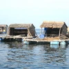 Nhà bè nuôi thủy sản trên biển ở Kiên Giang. (Nguồn: báo Nhân Dân điện tử)
