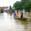 Người dân ở các xã vùng trũng huyện Hải Lăng, Quảng Trị phải đi lại bằng thuyền, bè trong những ngày mưa lũ. (Ảnh: Hồ Cầu/TTXVN) 