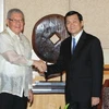 Chủ tịch nước Trương Tấn Sang tiếp Chủ tịch Hạ viện Philippines Feliciano Belmonte. (Ảnh: Nguyễn Khang/TTXVN)