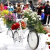 Tác phẩm xe đạp hoa tại lễ hội phố hoa Hà Nội. (Ảnh: Thanh Tùng/TTXVN)