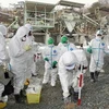 Các điều tra viên đang kiểm tra phóng xạ tại một cơ sở sản xuất đá xay của Công ty Futaba.