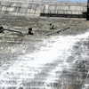 Nước vẫn rò rỉ ở đập chính thủy điện Sông Tranh 2. (Nguồn: Internet)