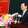 Chủ tịch nước Trương Tấn Sang phát biểu tại Hội thảo khoa học “Nâng cao chất lượng, hiệu quả phê bình văn học.” (Ảnh: Nguyễn Khang/TTXVN)