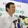Chủ tịch nước Trương Tấn Sang phát biểu tại cuộc tiếp xúc với cử tri quận 4, Thành phố Hồ Chí Minh. (Ảnh: Hoàng Hải/TTXVN)