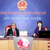 Bộ trưởng Bộ Khoa học và Công nghệ Nguyễn Quân (trái) tại buổi đối thoại trực tuyến. (Nguồn: Chinhphu.vn)