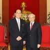 Tổng Bí thư Nguyễn Phú Trọng tiếp Chủ tịch Ủy ban thường vụ Hội nghị nhân dân tối cao Triều Tiên Kim Yong Nam. (Ảnh: Trí Dũng/TTXVN)