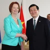 Chủ tịch nước Trương Tấn Sang gặp Thủ tướng Australia Julia Gillard. (Ảnh: Nguyễn Khang/TTXVN)