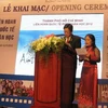 Thứ trưởng Bộ Văn hóa, Thể thao và Du lịch Hồ Anh Tuấn, phát biểu tại lễ khai mạc liên hoan phim. (Ảnh: Gia Thuận/Vietnam+)