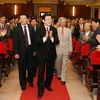 Chủ tịch nước Trương Tấn Sang đến thăm cán bộ, giảng viên, học viên Học viện Chính trị-Hành chính Quốc gia Hồ Chí Minh. (Ảnh: Nguyễn Khang/TTXVN)