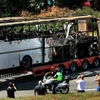 Chiếc xe buýt bị đánh bom ở sân bay Burgas tháng 7/2012. (Nguồn: deliberation.info)