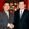 Chủ tịch nước Trương Tấn Sang tiếp ông Somphan Phengkhammy, Phó Chủ tịch Quốc hội Lào. (Ảnh: Nguyễn Khang/TTXVN)