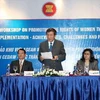 Ông Nguyễn Thanh Hòa, Thứ trưởng Bộ Lao động-Thương binh và Xã hội Việt Nam phát biểu tại hội thảo. (Ảnh: Quý Trung/TTXVN)